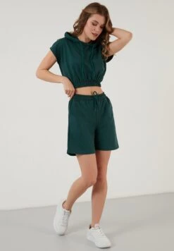 LELA Two Piece Set - Regular Fit - Shorts - Dark Green Melange -Damesmode 139bc29e439347ffaf3b3875fbfdc217