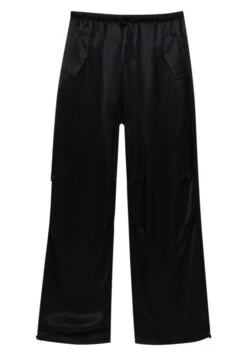 PULL & BEAR Satin Parachute - Broek - Mottled Black -Damesmode 3db3449f4e3b4a4097e53d428c80fef4