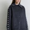 Sandro Oversize Double Face Coat With Eyelet - Halflange Jas - Gris Foncé -Damesmode 597b611ff39a4df79c758b39758dae32