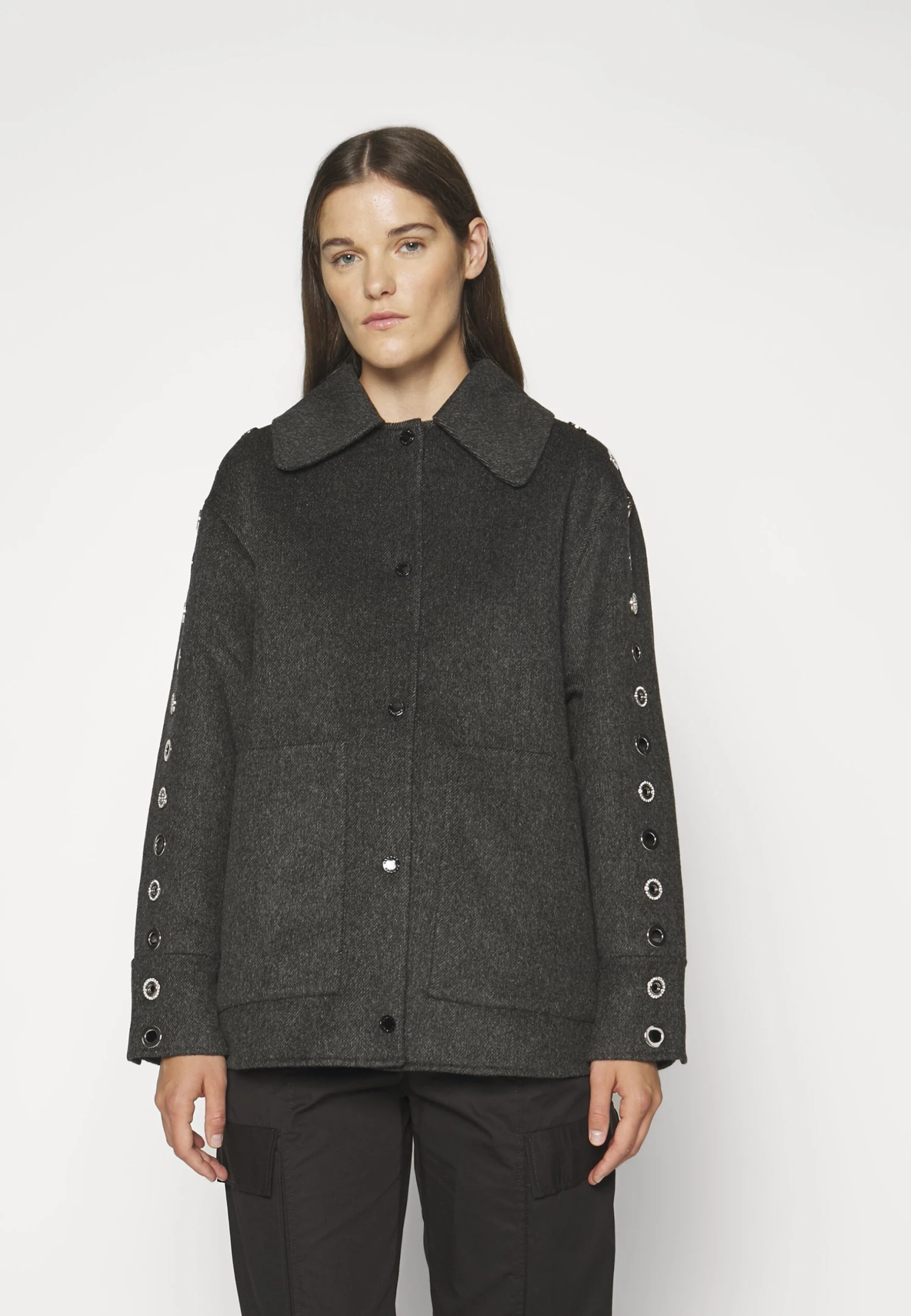 Sandro Oversize Double Face Coat With Eyelet - Halflange Jas - Gris Foncé 5 Sandro Oversize Double Face Coat With Eyelet - Halflange Jas - Gris Foncé - Afbeelding 3