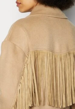 COLOURFUL REBEL Koko Fringe Coat - Mantel - Camel -Damesmode bf055a151000427a8ad5d891d8341810