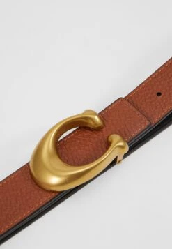 Coach Sculpted Reversible Belt - Riem - Black/Saddle -Damesmode d0ffa7609ce34dc6ad8b5bcf92b2e712