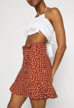 Even&Odd Mini Skirt With Volant - A-Lijn Rok - Brown/White -Damesmode e6976c2221a14df492352e95834f3258